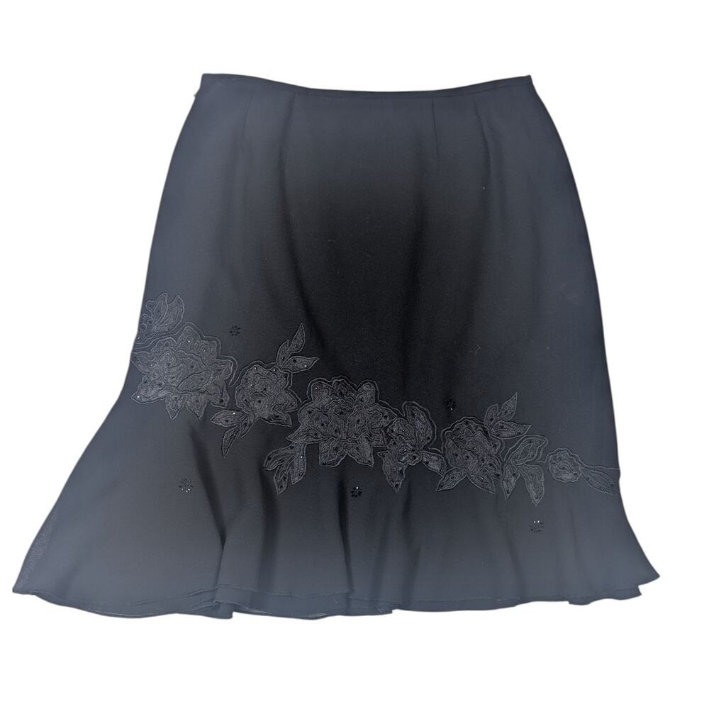 Y2K Vintage Whimsygoth Floral Applique Beaded Skirt Black Size 12